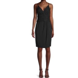 CALVIN KLEIN Ruched Slip Dress Midi Black Cocktail Evening Night Out Sleeveless